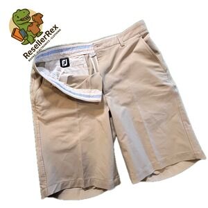FootJoy Golf Shorts Mens 34 Tan Flat Front Polyester Chino Lightweight FJ Logo